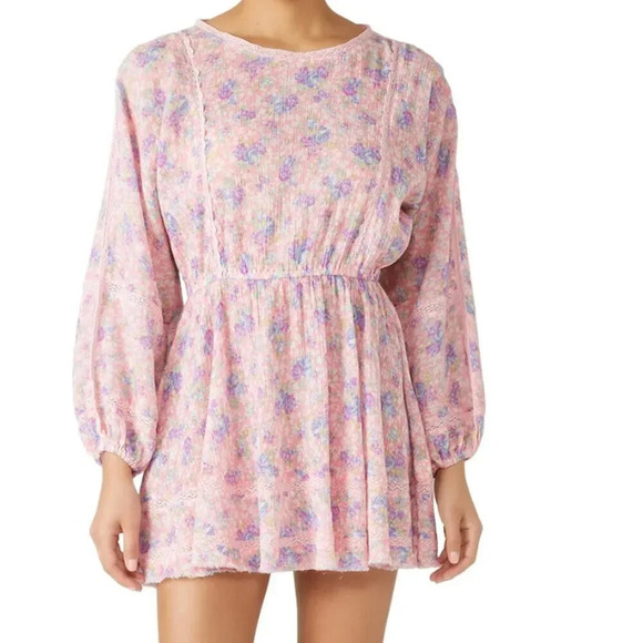 LoveShackFancy Noelle Dress Pink Garden Pink Floral  Mini Dress S - Picture 1 of 16